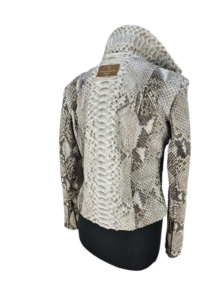 Women's Hendrix Grey and White Natural Python Biker Jacket