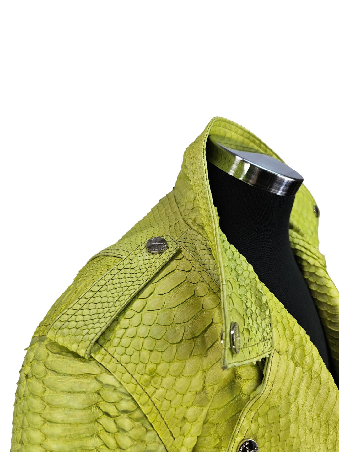 Women's Mejor Cropped Lime Green Python Biker Jacket