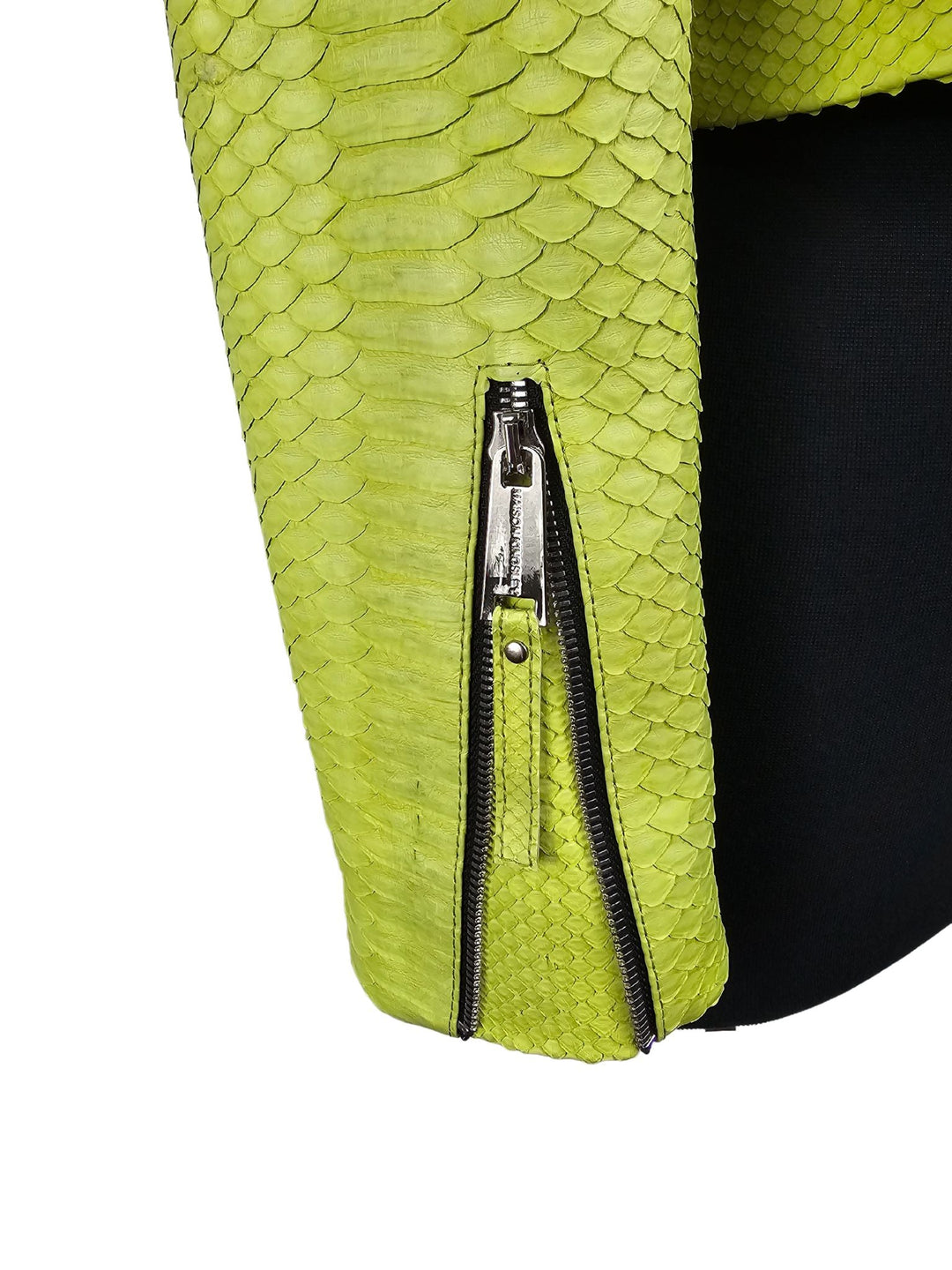 Women's Mejor Cropped Lime Green Python Biker Jacket