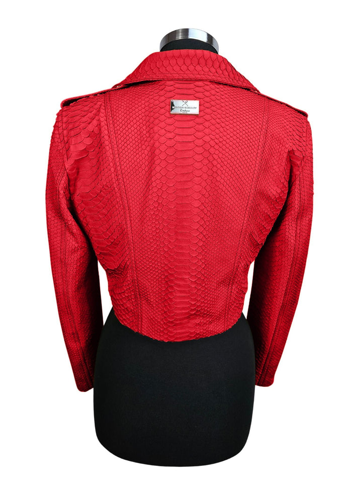 Women's Mejor Cropped Red Python Biker Jacket - Maison Kingsley Couture Spain