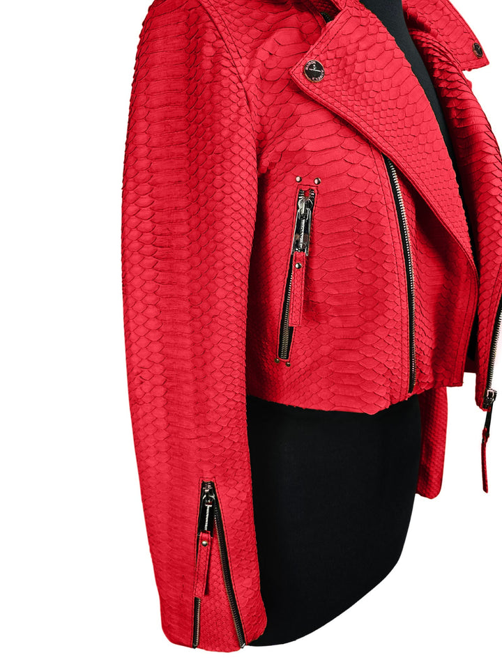 Women's Mejor Cropped Red Python Biker Jacket