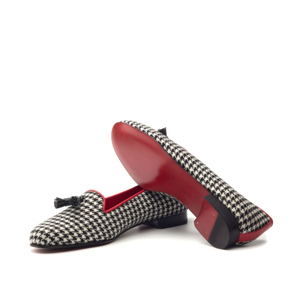 Women's Moitié Houndstooth Smoking Slippers with Red Accents - Maison de Kingsley Couture Harmonie et Fureur Spain