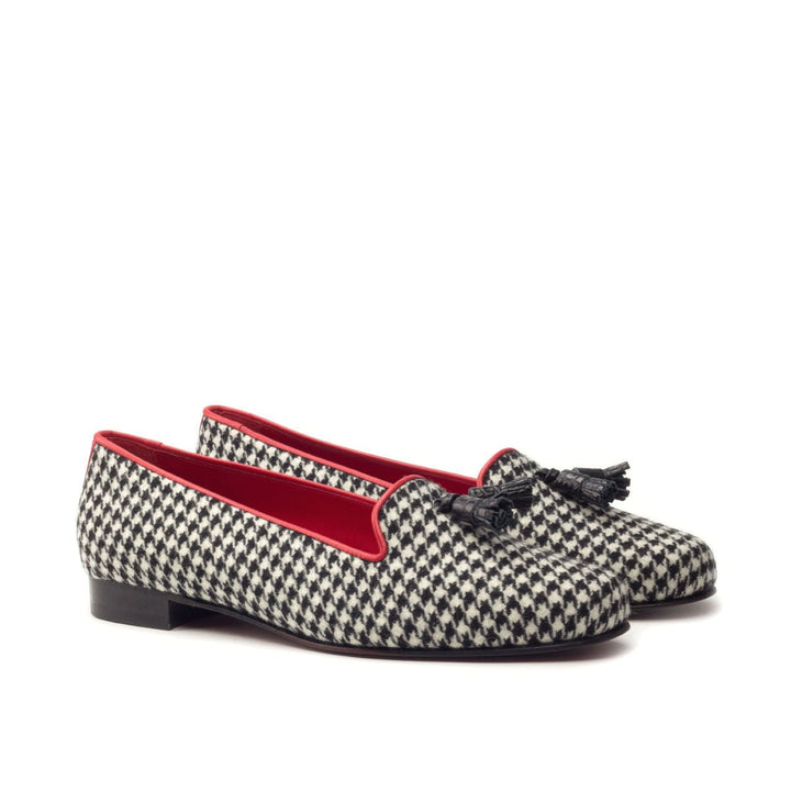 Women's Moitié Houndstooth Smoking Slippers with Red Accents