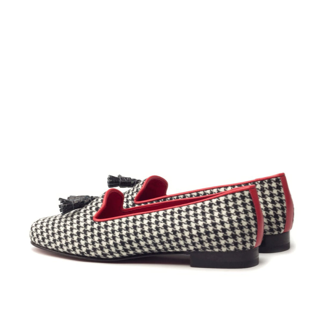 Women's Moitié Houndstooth Smoking Slippers with Red Accents - Maison de Kingsley Couture Harmonie et Fureur Spain