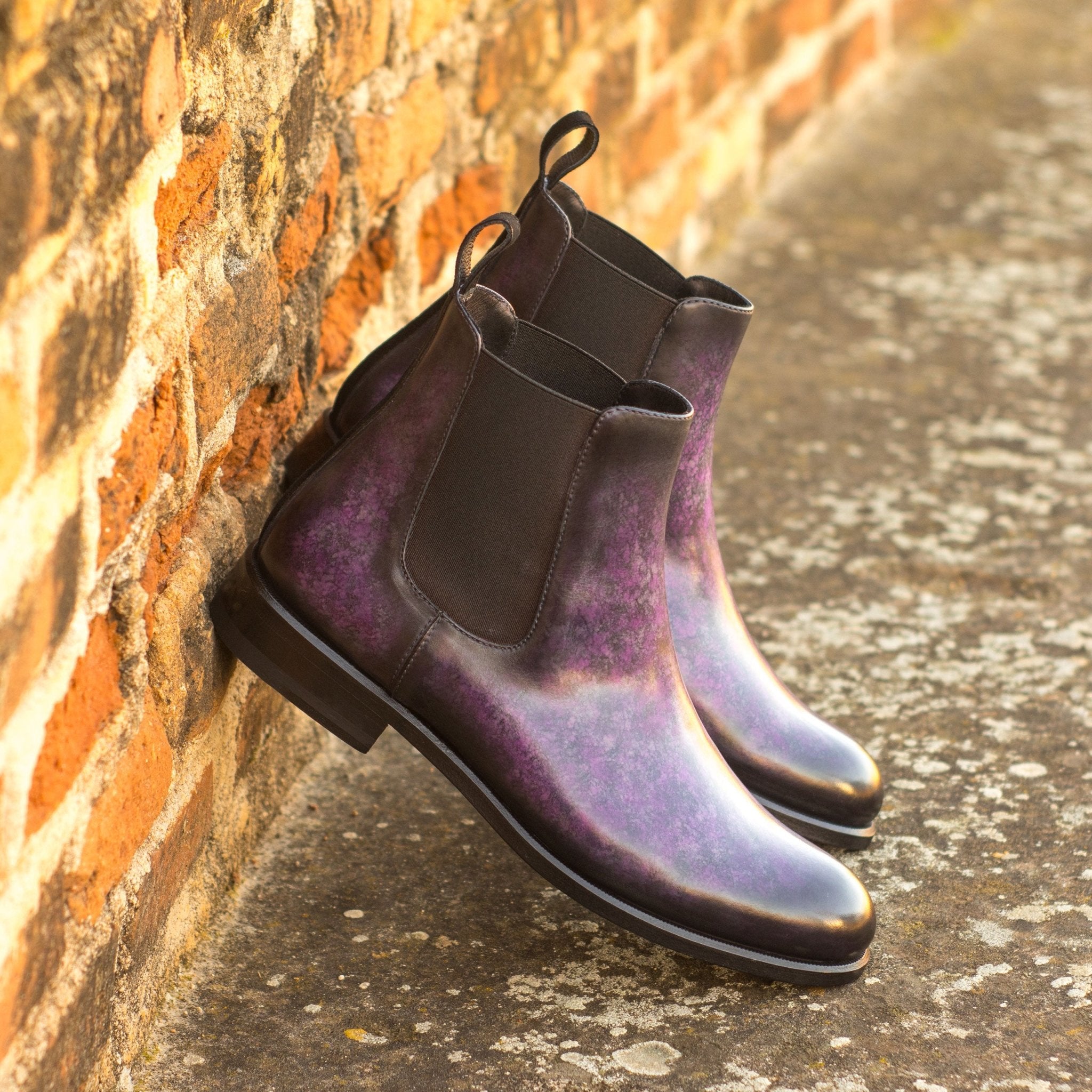 Women's Purple Patina Chelsea Boots Hand-painted - Maison Kingsley Couture Spain