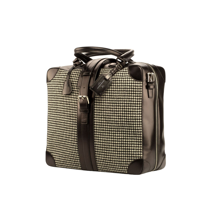 Zaragoza Travel Tote in Houndstooth and Black Calf Leather