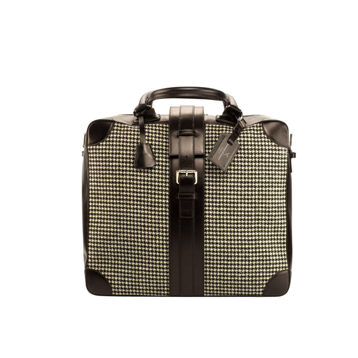 Zaragoza Travel Tote in Houndstooth and Black Calf Leather - Maison de Kingsley Couture Harmonie et Fureur Spain