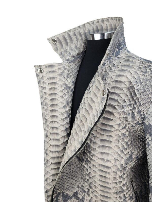 Men's Hendrix Natural Grey and White Python Biker Jacket