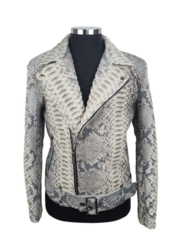 Men's Hendrix Natural Grey and White Python Biker Jacket