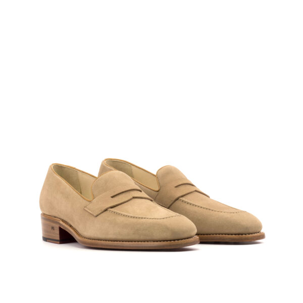 Men's Beige Camel and Cognac Suede Loafers with High Heel