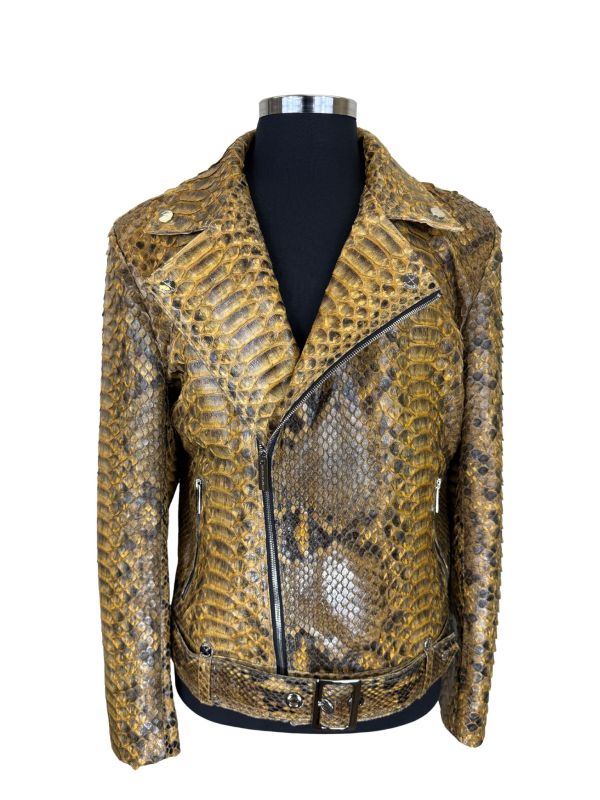 Mens Hendrix Light Brown Python Biker Jacket
