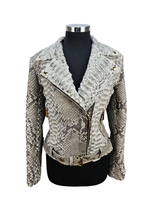 Women's Hendrix Grey and White Natural Python Biker Jacket