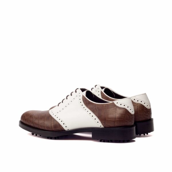 Men's Brown and White Croco Print Calf Saddle Golf Shoes