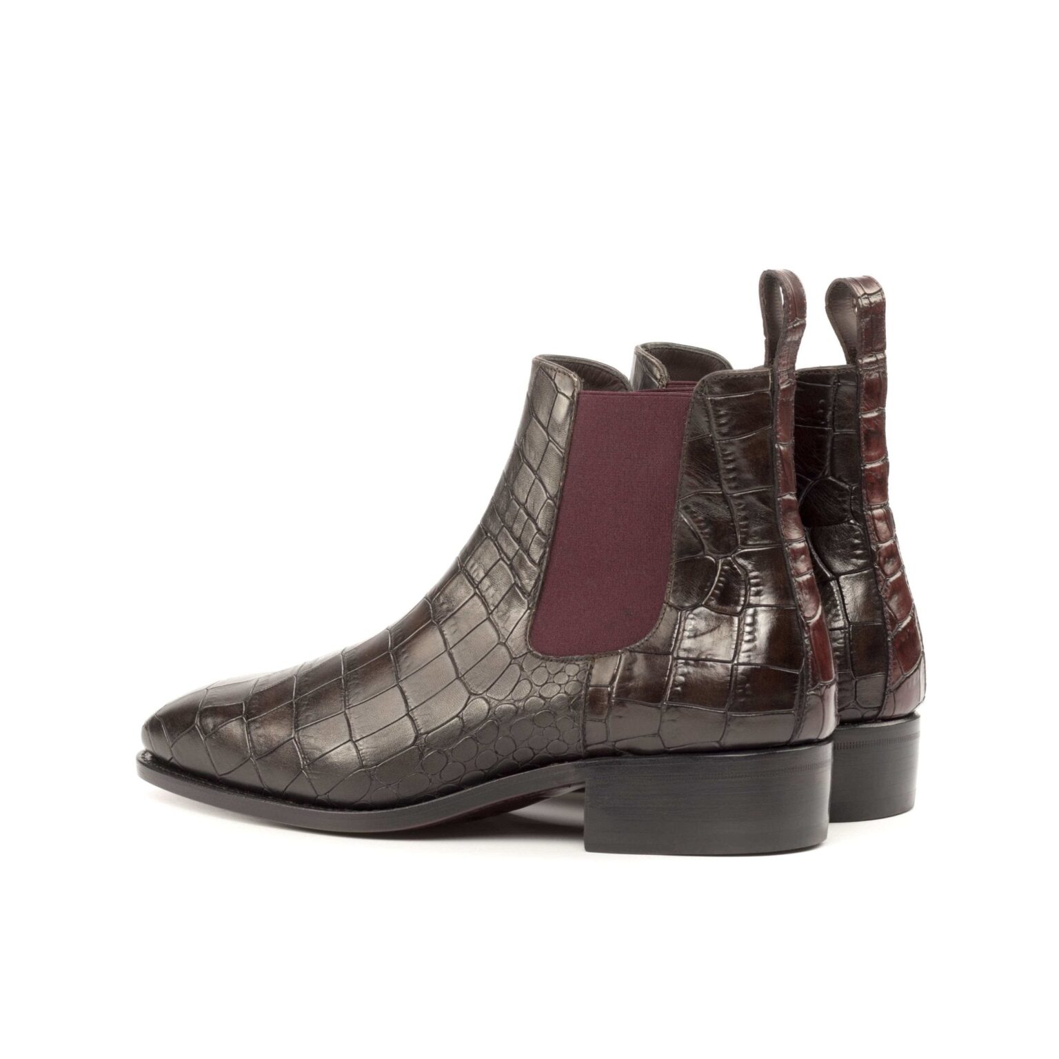 Men's Brown & Burgundy Croco Print High Heel Chelsea Boots