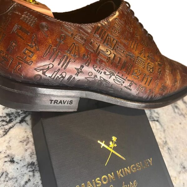 Men's Laser-Engraved Egyptian Pharaoh Copper Garnet Dress Shoe