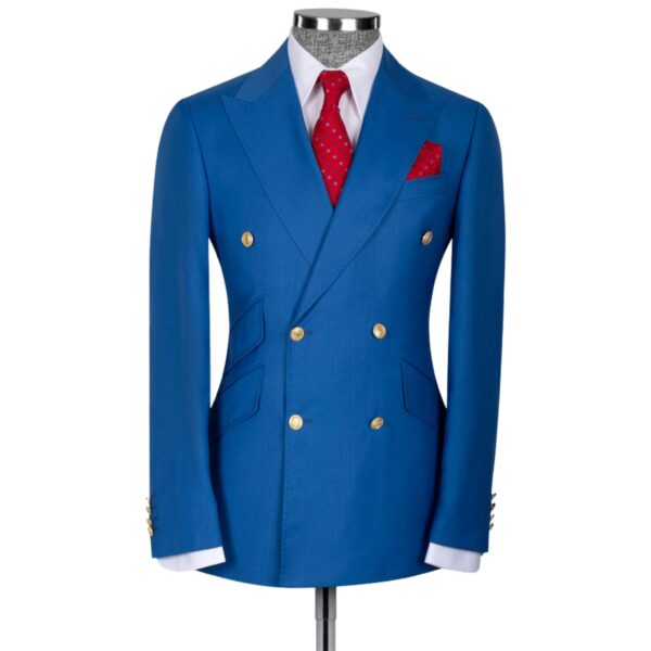 Elite Collection Men's Blue Peak Lapel Double Breasted Suit