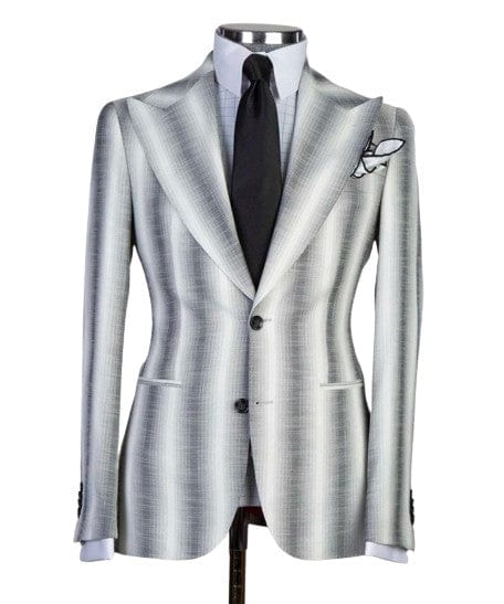 Grey and White Peak Lapel Three Piece Suit