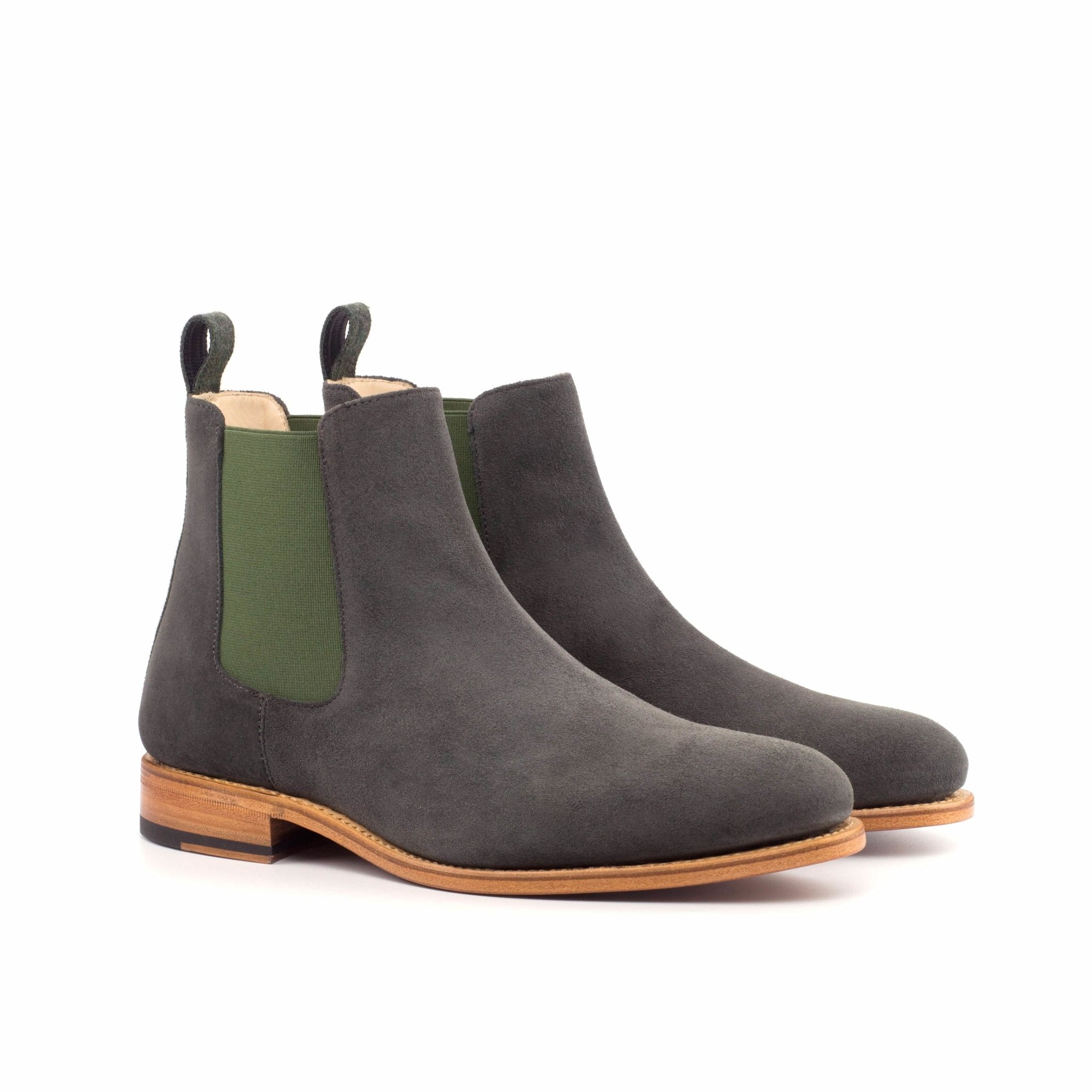 Men s Grey Olive Green Lux Suede Chelsea Boots