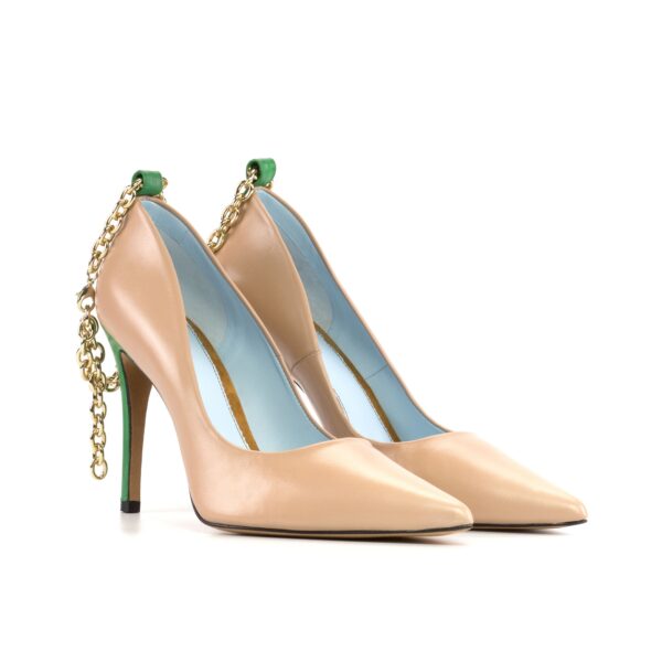 Harmonie 4 inch Heels with Chain in Nude and Clover Green