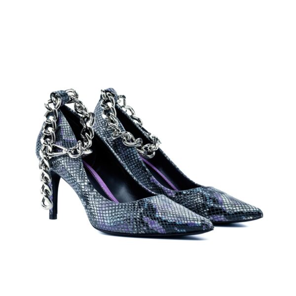 Harmonie 3 Inch Blue Lilac Snake Print Italian Leather Heels