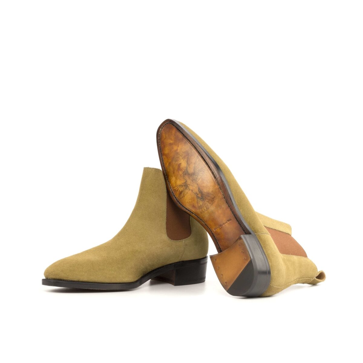 Men's Hummingbird Art Sole Chelsea Boots with High Heel in Mustard Lux Suede