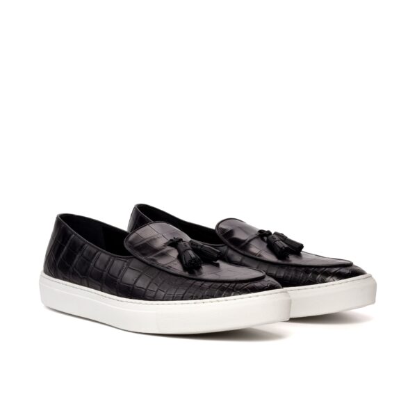 Men's Black Alligator Belgian Sneakers with Tassels