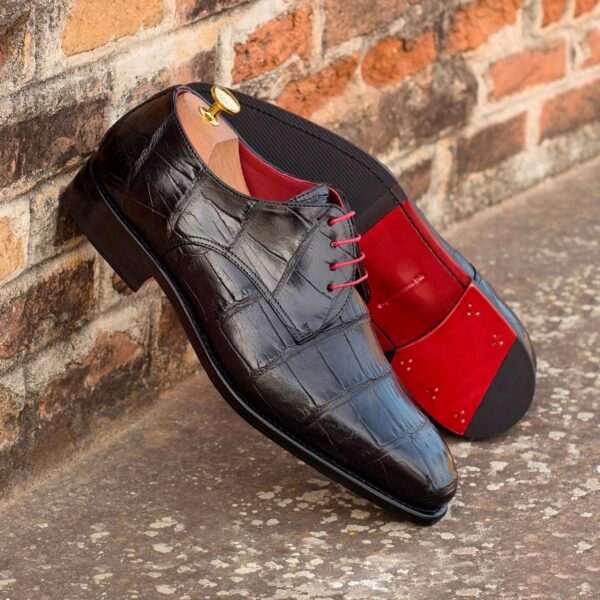 Men's Black Alligator Derbys with Red Accent