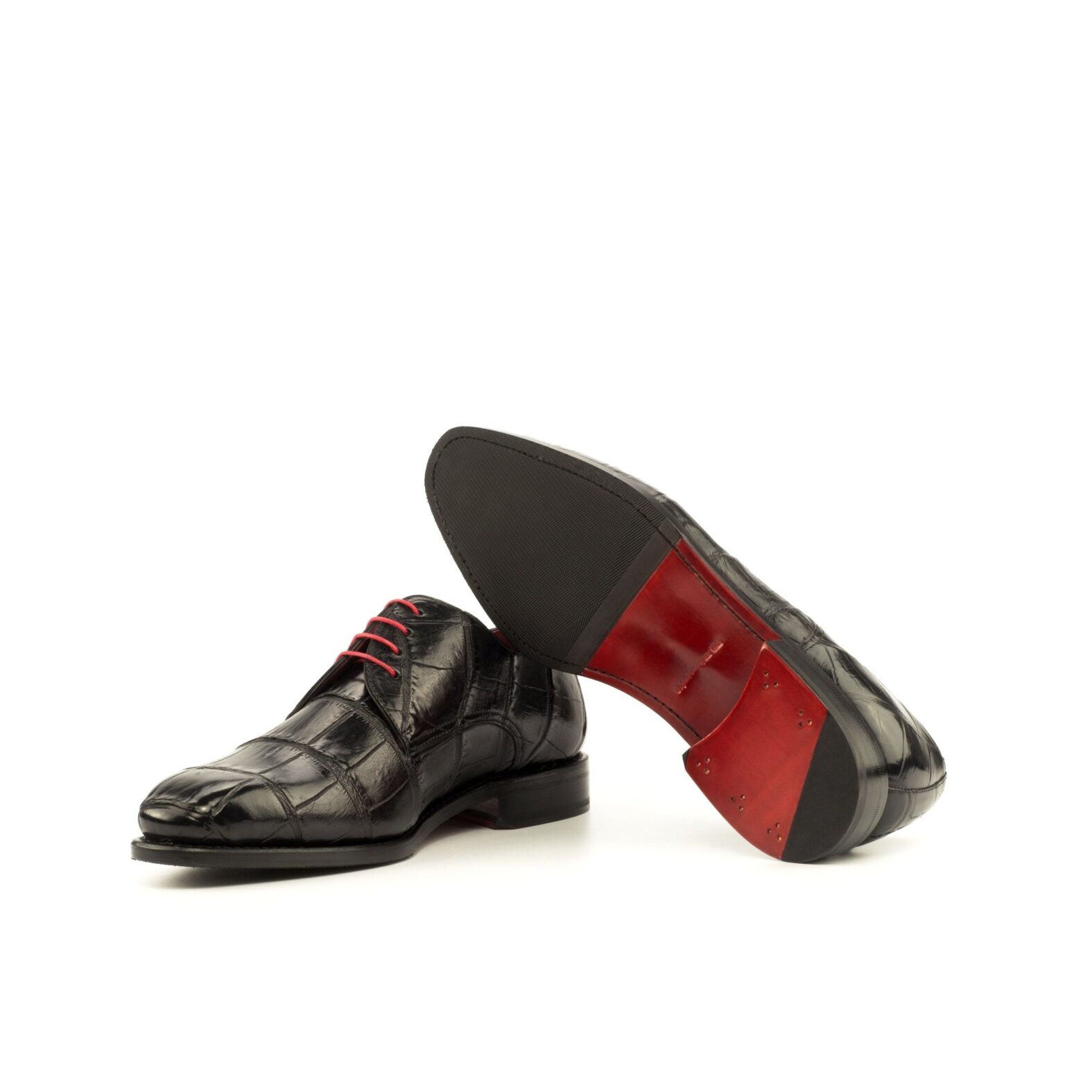 Men's Black Alligator Derbys with Red Accent