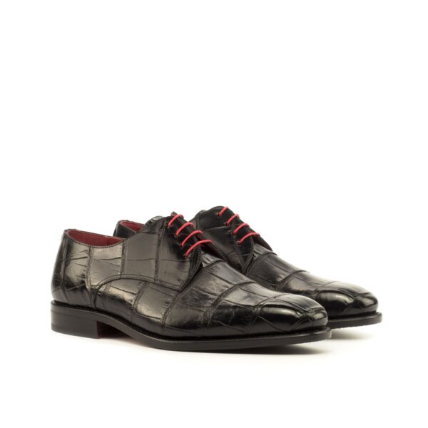 Men's Black Alligator Derbys with Red Accent