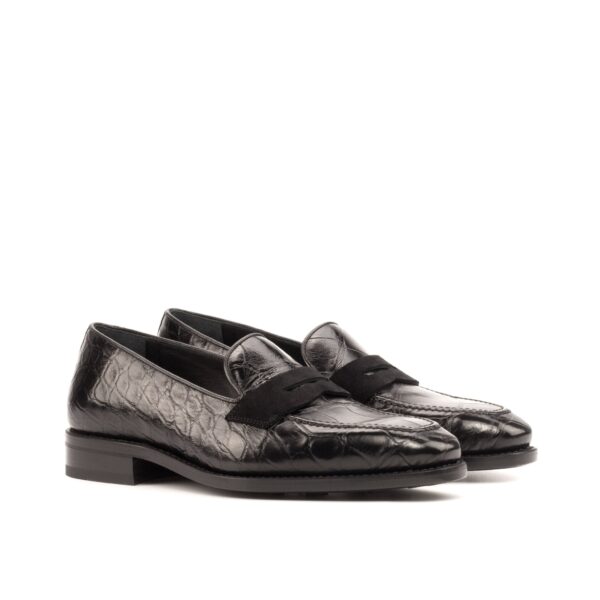 Men's Black Alligator Loafers with Suede Mask