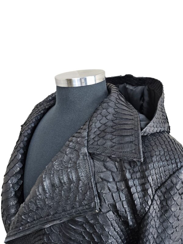 Men's Black Python Biker Jacket with Detachable Hood