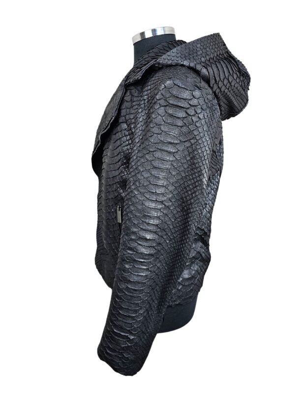 Men's Black Python Biker Jacket with Detachable Hood