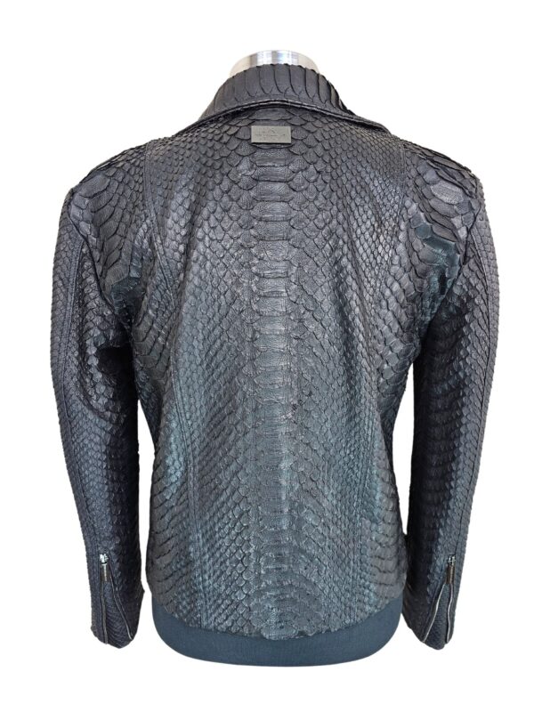 Men's Black Python Biker Jacket with Detachable Hood