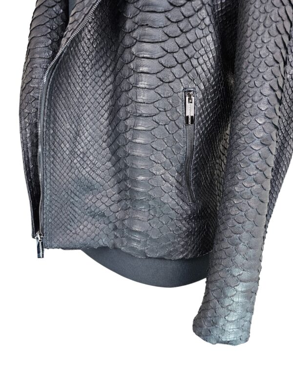 Men's Black Python Biker Jacket with Detachable Hood