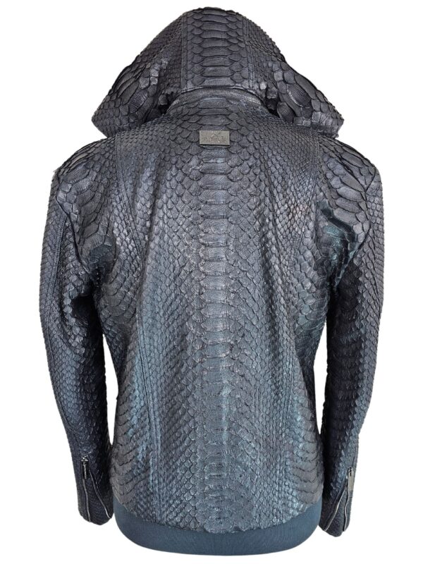 Men's Black Python Biker Jacket with Detachable Hood