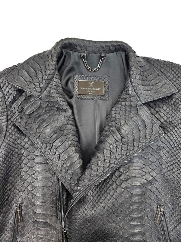 Men's Black Python Biker Jacket with Detachable Hood