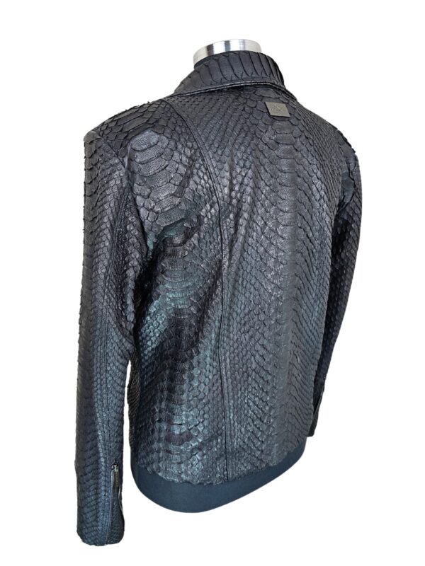 Men's Black Python Biker Jacket with Detachable Hood