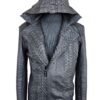 Men's Black Python Biker Jacket with Detachable Hood