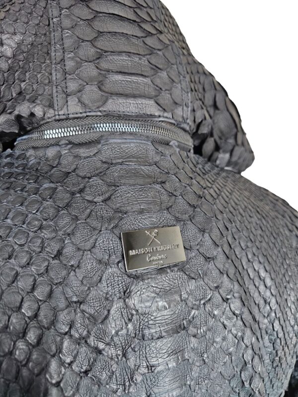 Men's Black Python Biker Jacket with Detachable Hood