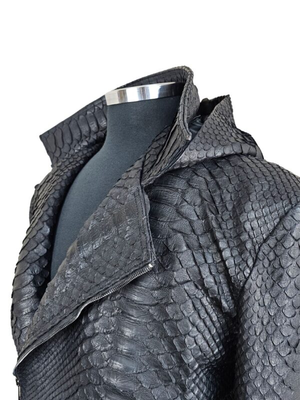 Men's Black Python Biker Jacket with Detachable Hood