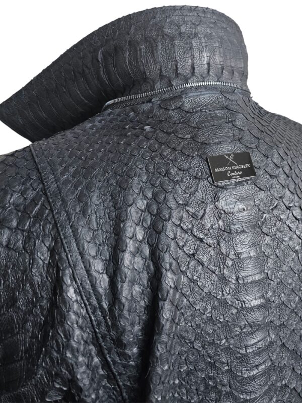 Men's Black Python Biker Jacket with Detachable Hood