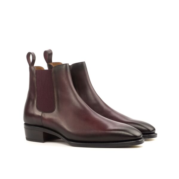 Men's Burgundy Chelsea Boots with High Heel Toe Taps and Burnishing