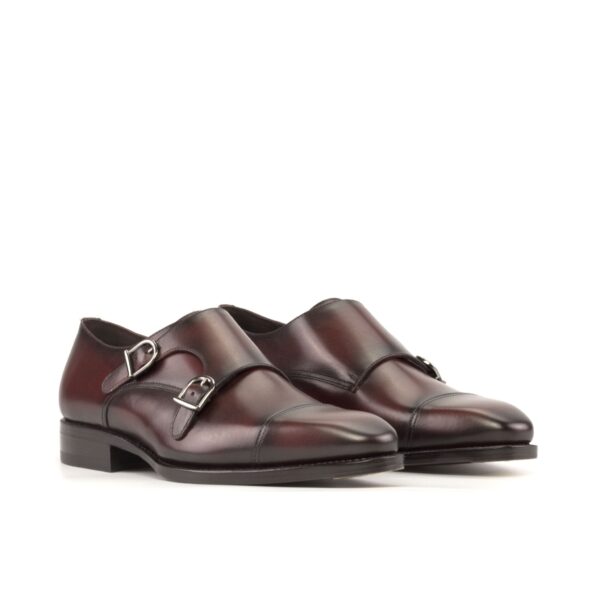 Men's Burgundy Double Monk Strap with Toe Taps and Burnishing