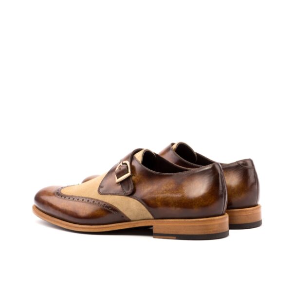 Men's Camel Suede and Cognac Patina Single Monk Strap Wingtips