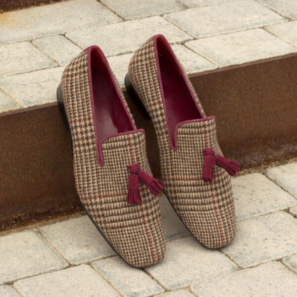 Men's Carré Tweed and Wine Smoking Slippers with Tassels