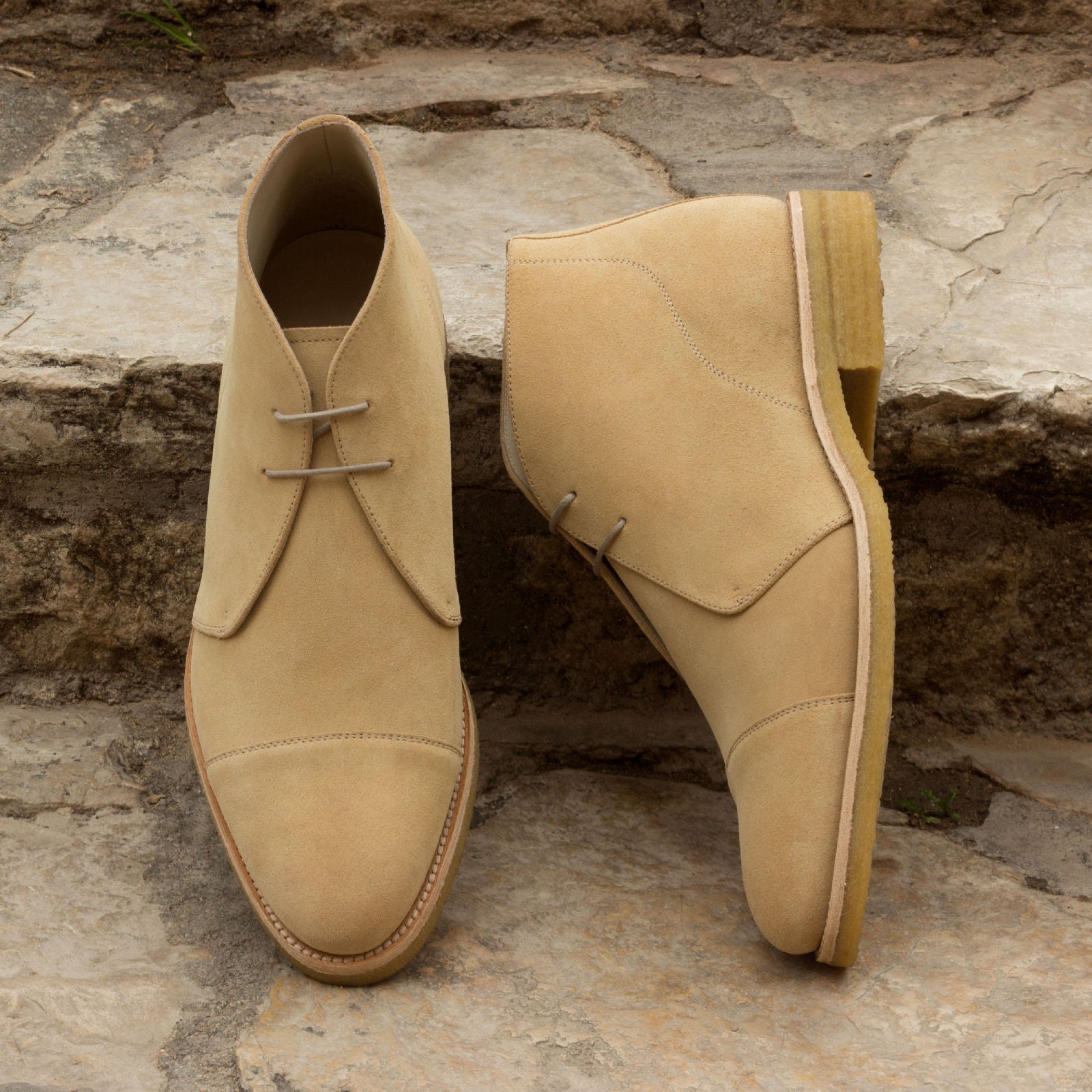 Men s Chukka Boots in Sand Lux Suede and Crepe Sole