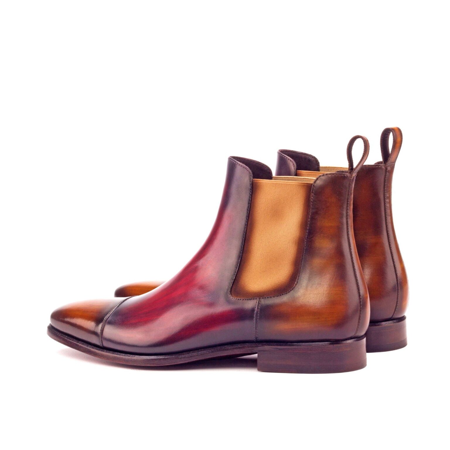 Men's Cognac and Burgundy Patina Chelsea Boots