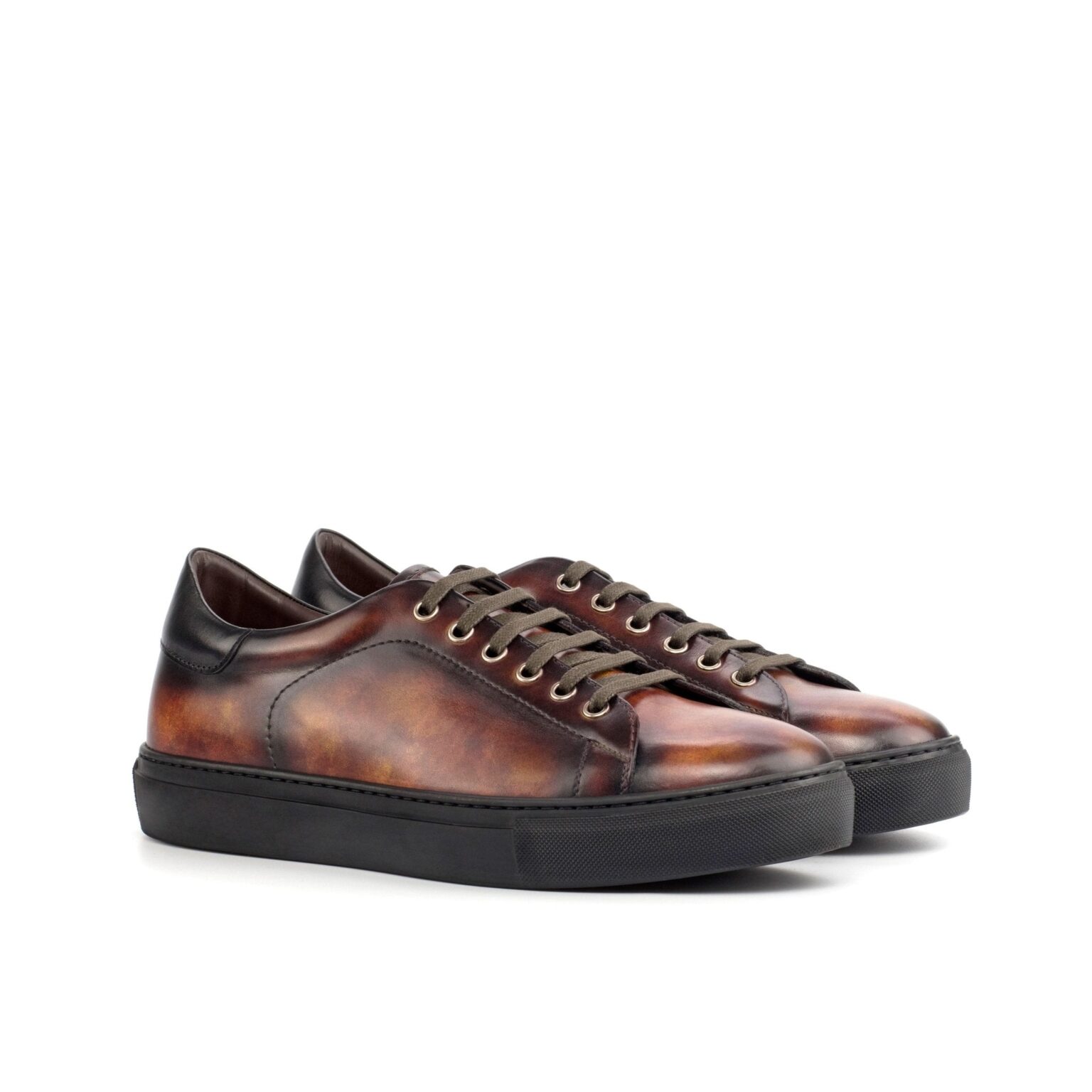 Men's Coupe-Bas Sneakers in Brown Patina Calf