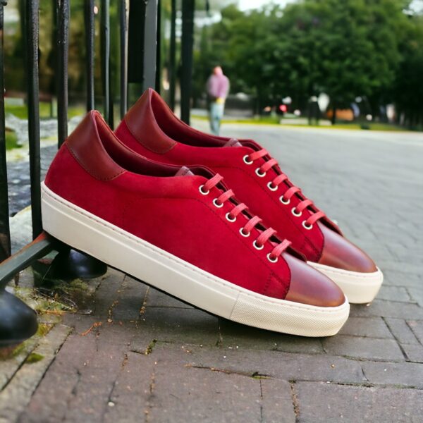 Men's Coupe-Bas Sneakers in Red Suede and Italian Calf