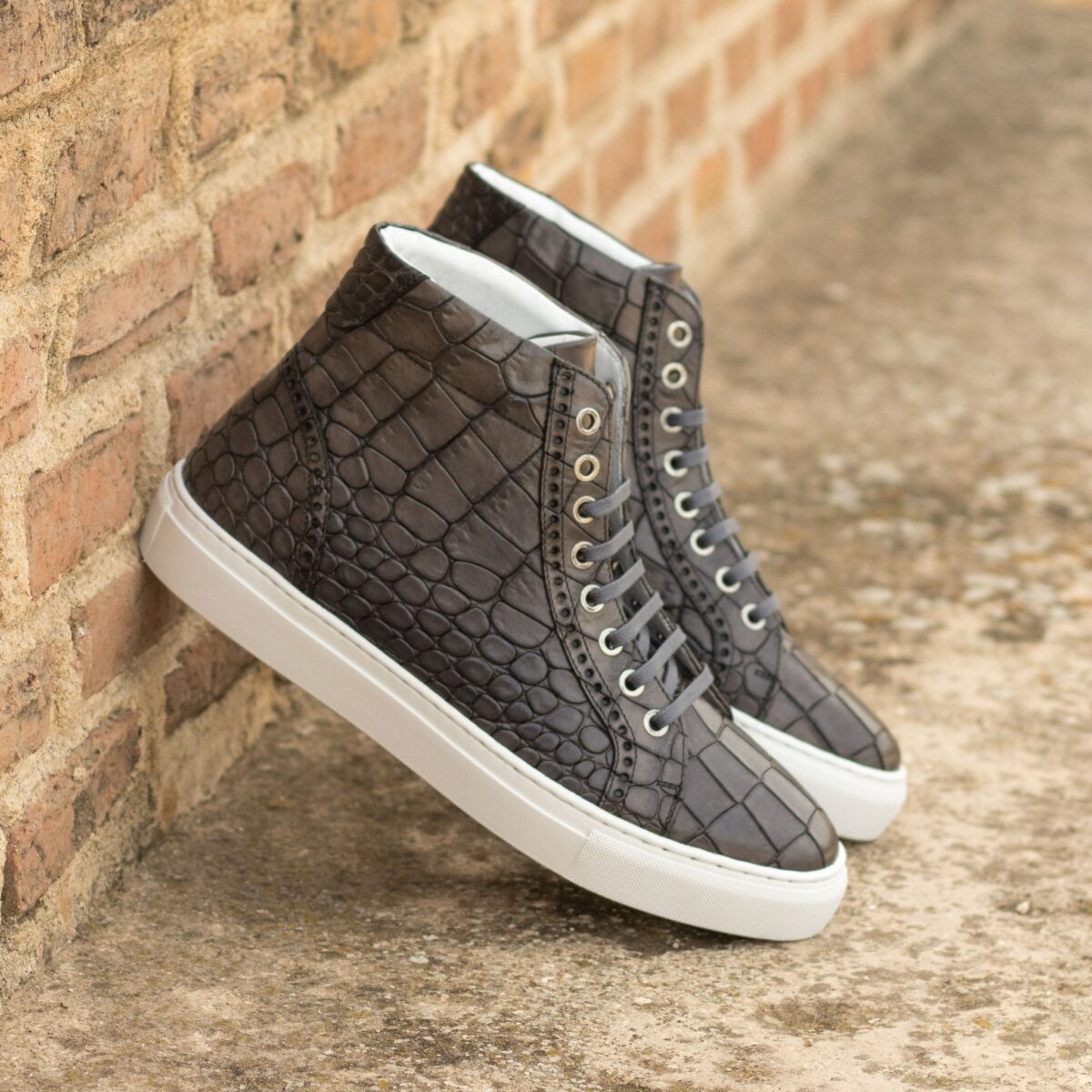 Men's Coupe-Haute Grey and White Croco Print Calf Leather